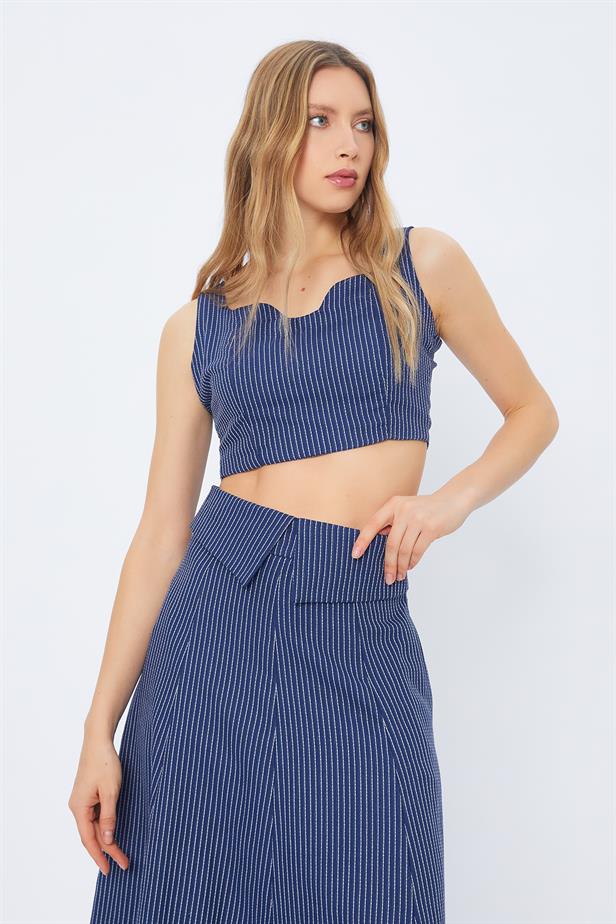 RYN Thick Strap Striped Crop Top - NAVY - Bari