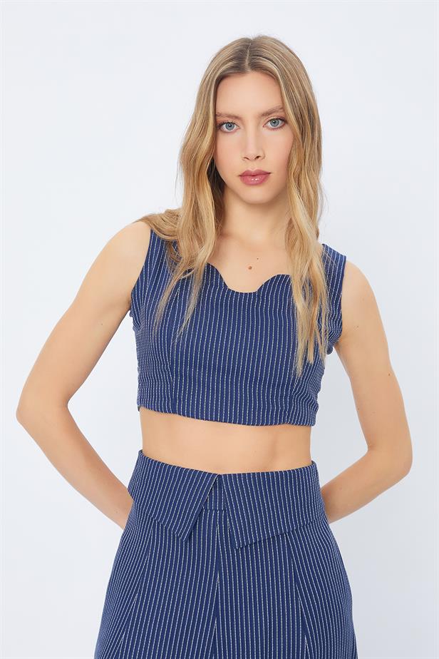 RYN Thick Strap Striped Crop Top - NAVY - Bari