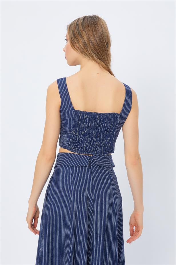 RYN Thick Strap Striped Crop Top - NAVY - Bari