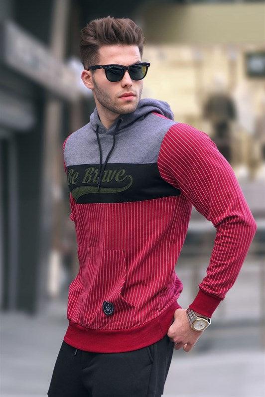 MDX Hooded Striped Sweatshirt Burgundy 2815 - North Brunswick