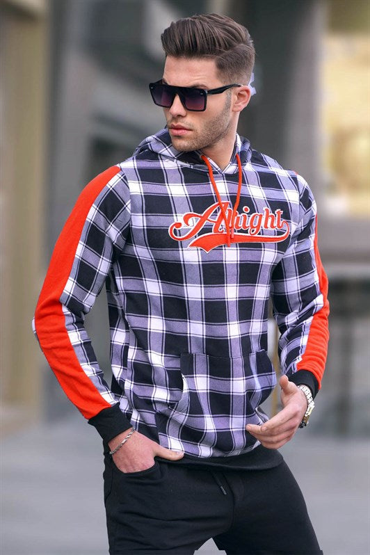 MDX Hooded Plaid Sweatshirt White 2843 - Pine Bluff