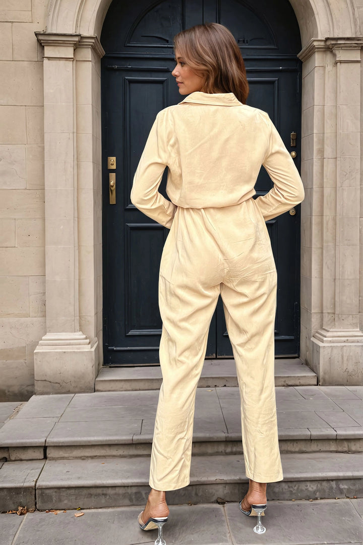 Caramel Airy Pocketed Belted Safari Jumpsuit BCBSK-25700-3164 - Sète