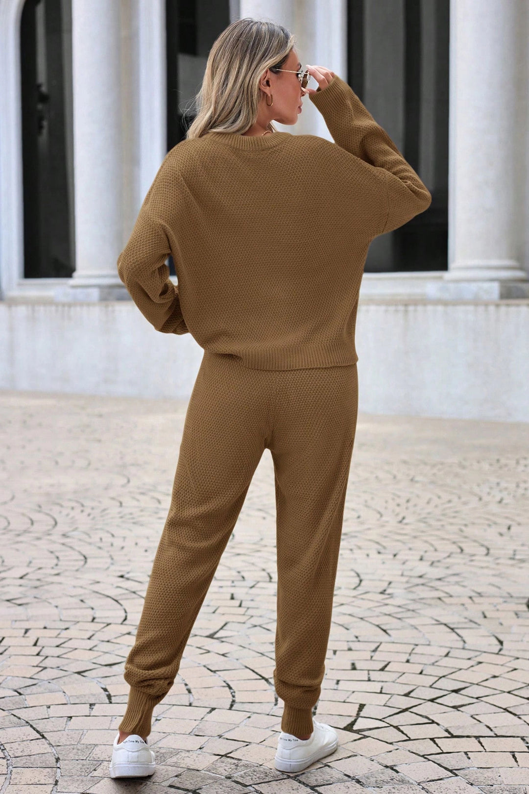 Caramel Bicycle Neck Double Pocket Thessaloniki Knit Loose Fit Knitwear Set BC24YG157STN - Ensenada