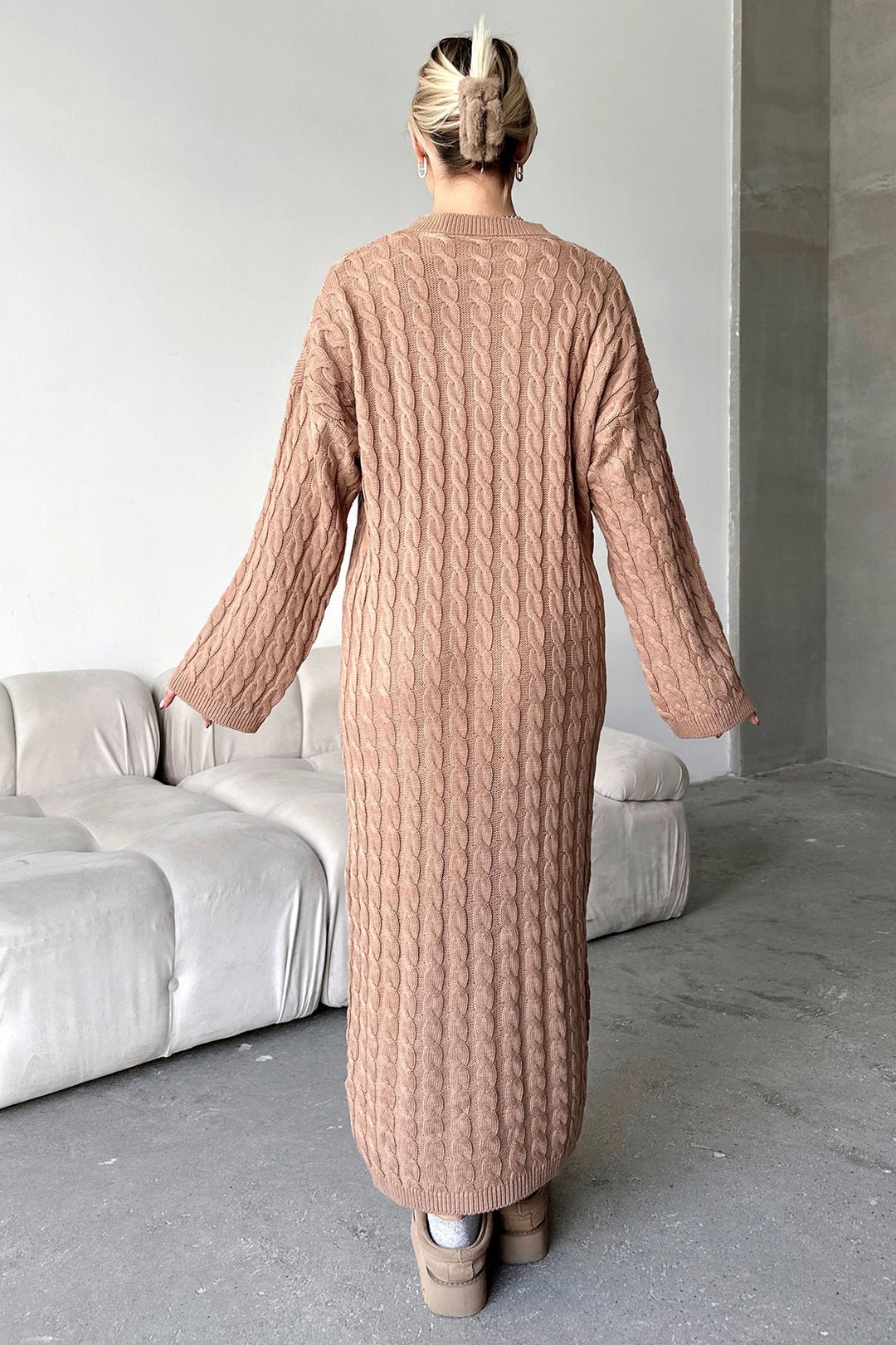 Caramel Bicycle Collar Hair Braided Midi Length Winter Knit Dress BCVL-T24ELB1 - Münster