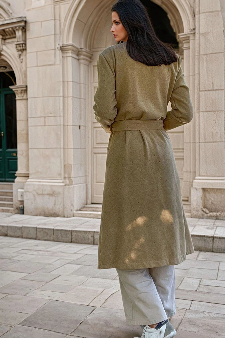 Caramel Jacket Collar Belted Pocketed Coat BCBSK-25700-3310 - Enschede