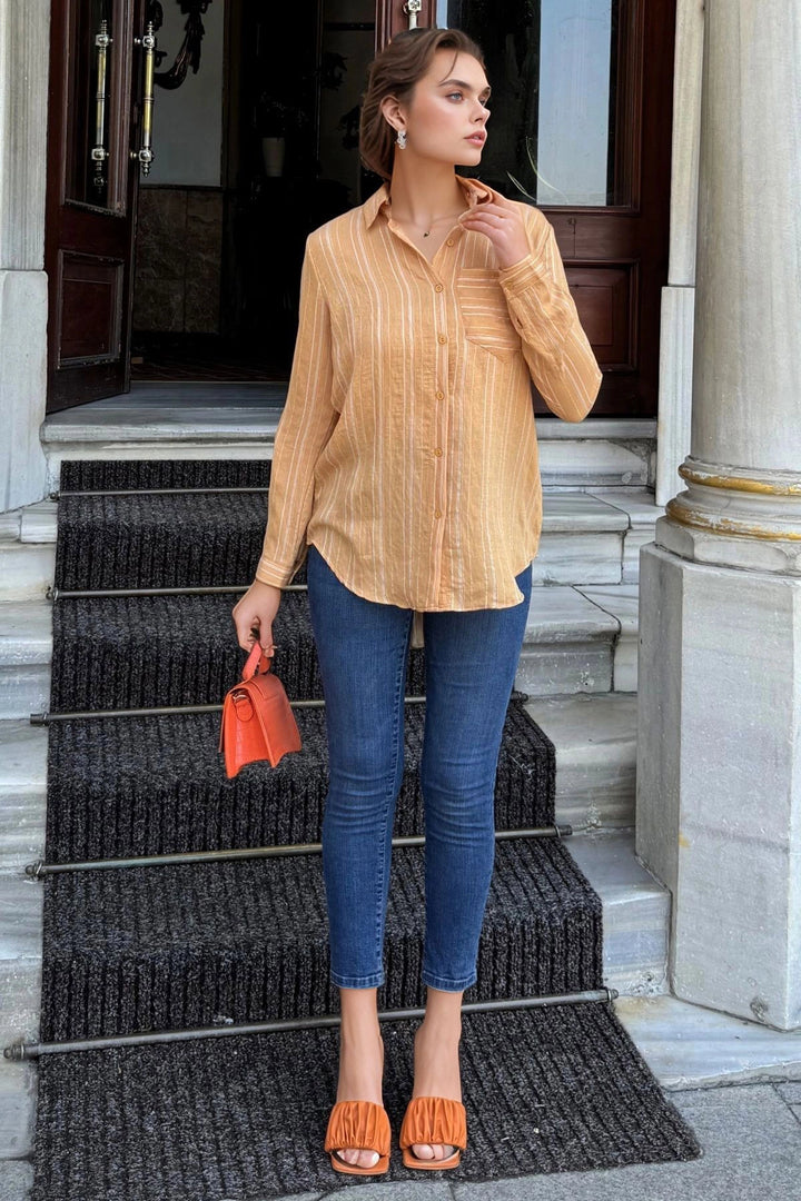 Caramel Rose Dried Soft Single Pocket Shirt BCBSK-25700-3266 - Innsbruck