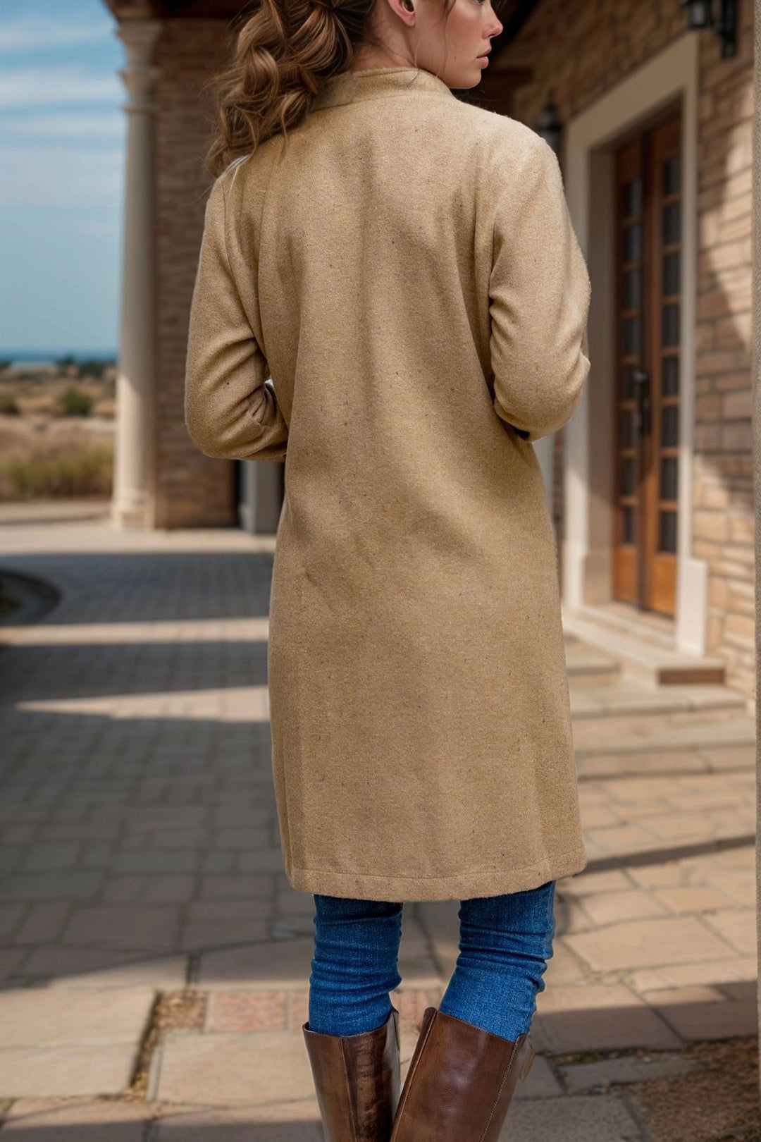 Caramel Coffee Leather Trimmed Chain Detailed Stand Collar Coat BCBSK-25700-3319 - Corroios