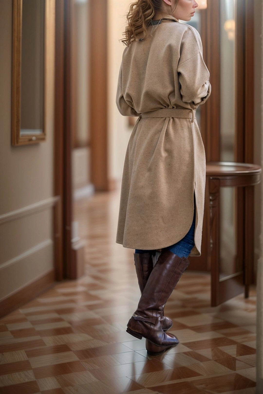 Caramel Self-Belted Double Pocket Buttoned Coat BCBSK-25700-3280 - Lörrach