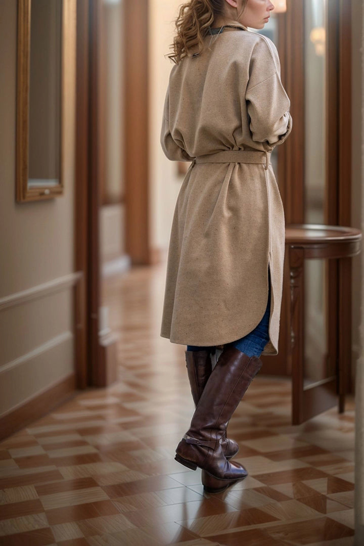 Caramel Self-Belted Double Pocket Buttoned Coat BCBSK-25700-3280 - Lörrach