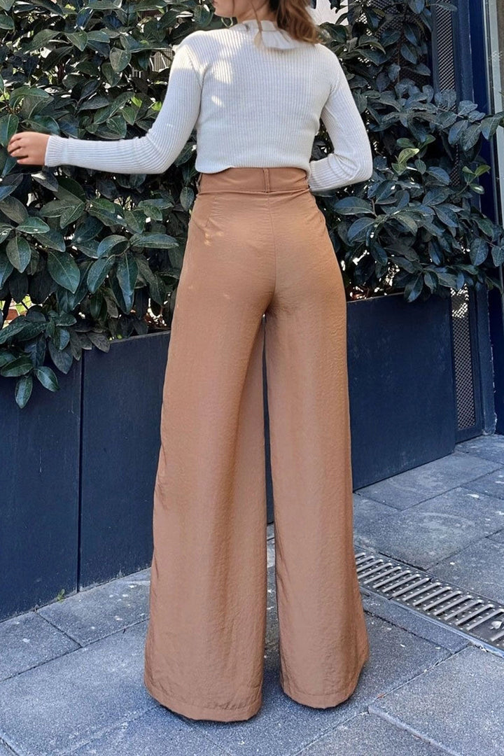 Caramel High Waist Wide Leg Daily Pants BCBSK-25700-3427 - Sibiu