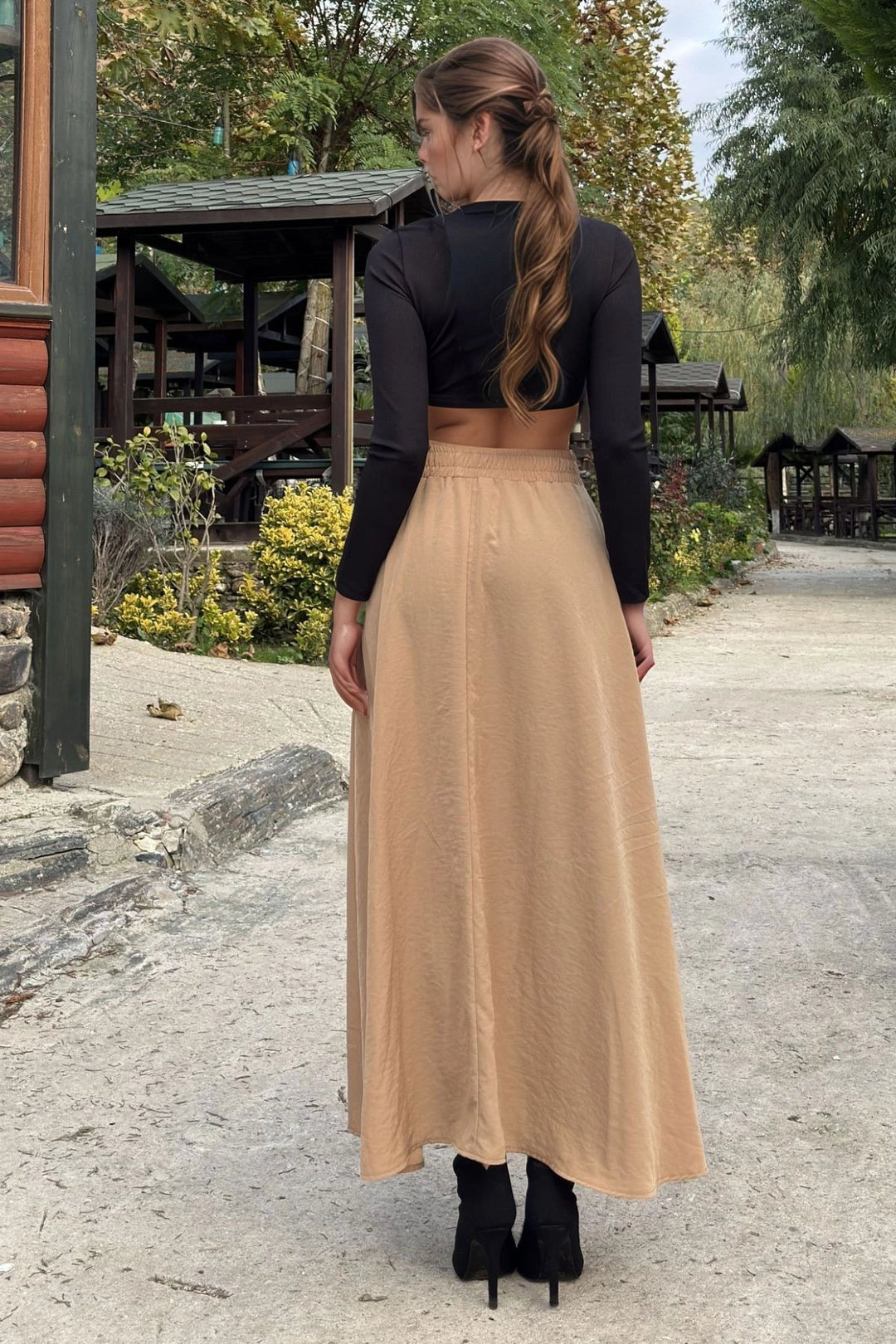 Caramel High Waisted Elastic Long Skirt BCBSK-25700-3676 - Zutphen