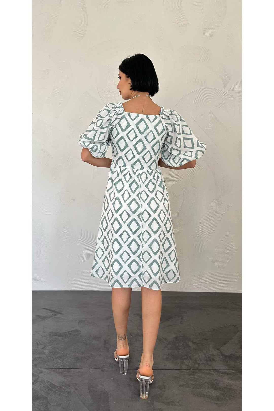 ELS Square Patterned Summer Dress - Green - Bay City
