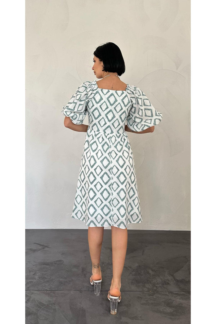 ELS Square Patterned Summer Dress - Green - Bay City
