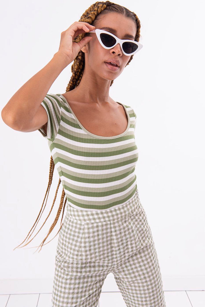 BSL Women Square Neck Stripped Tank Top - Andria