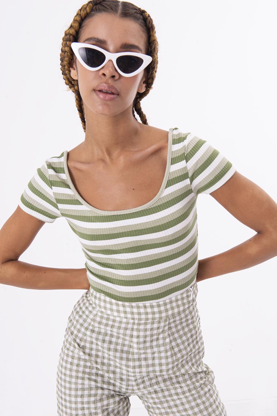 BSL Women Square Neck Stripped Tank Top - Andria