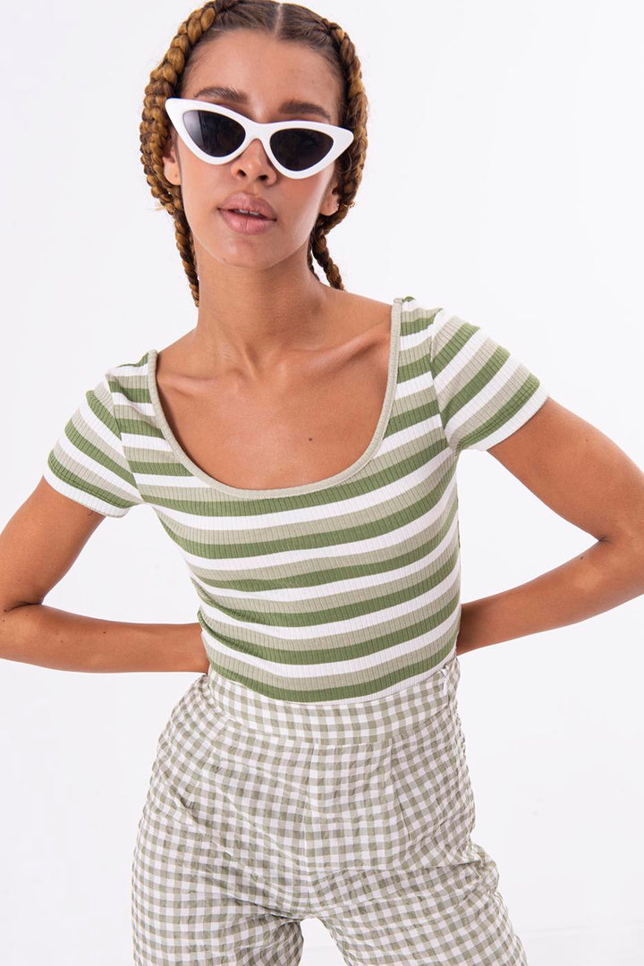 BSL Women Square Neck Stripped Tank Top - Andria