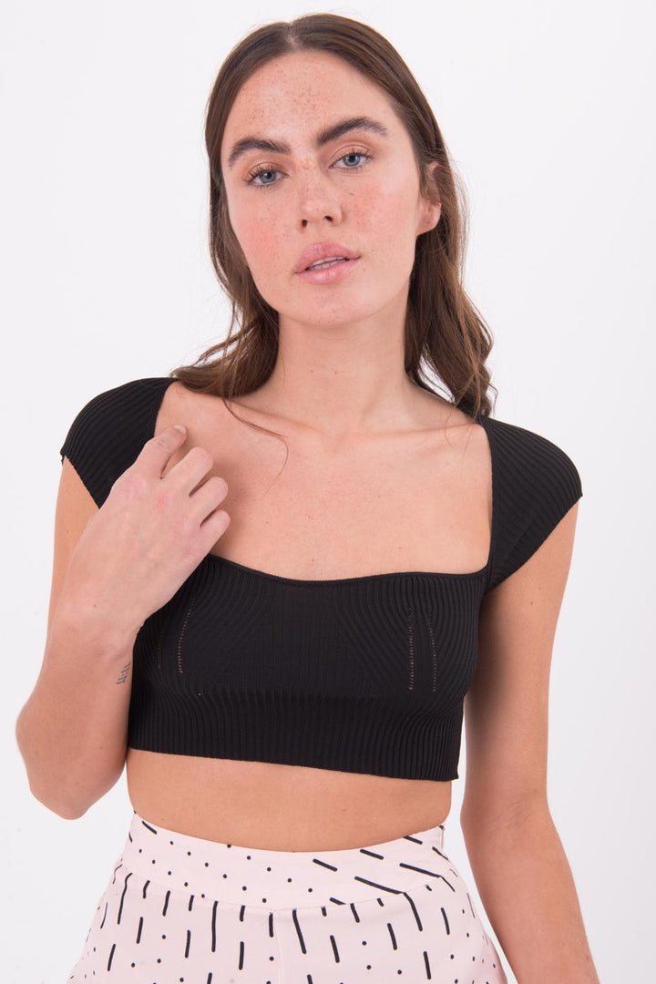BSL Women Square Neck Knit Crop Top - Guamúchil