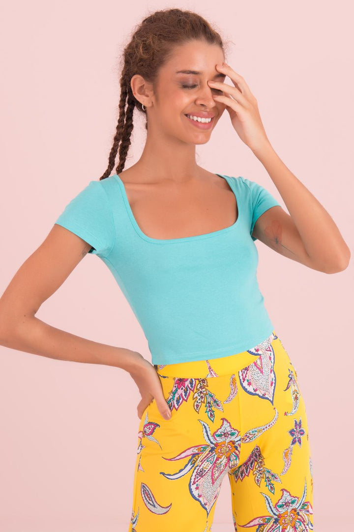 BSL Women Square Neck Short Sleeve Top - Alcoy