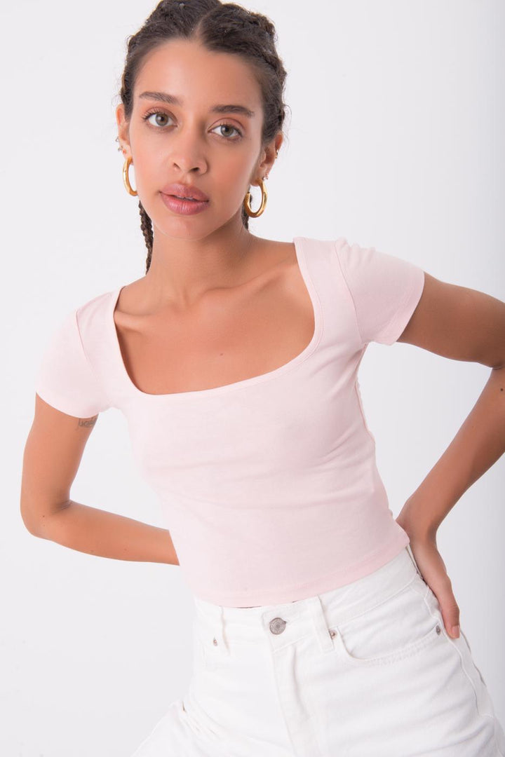 BSL Women Square Neck Short Sleeve Top - Lagkadás