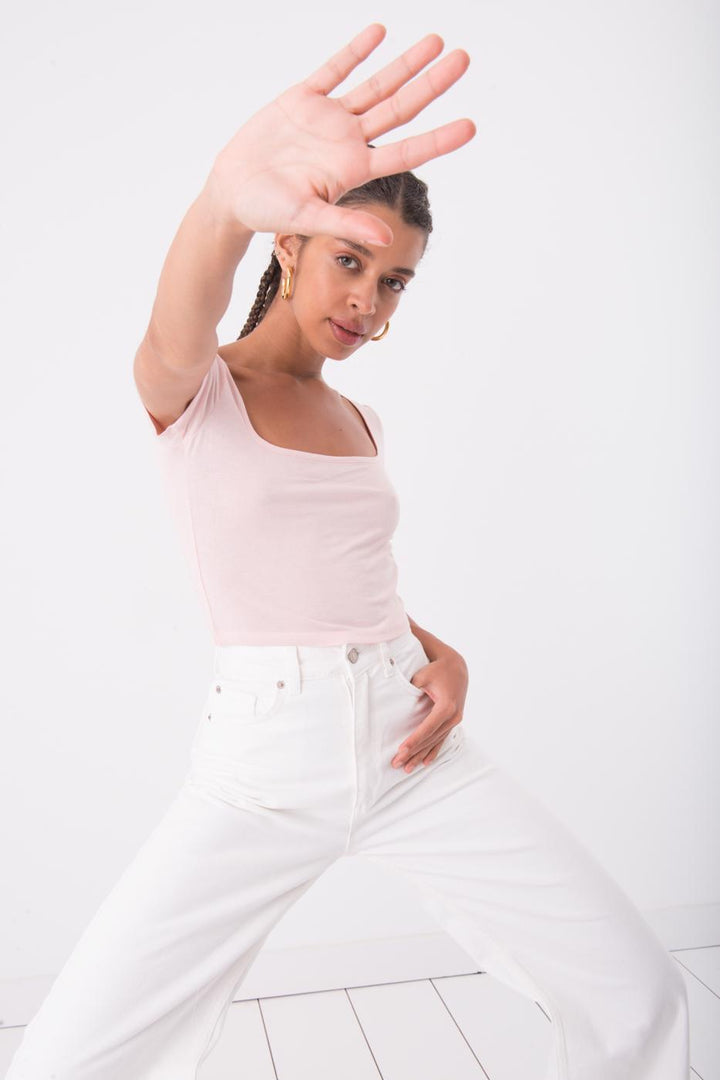 BSL Women Square Neck Short Sleeve Top - Lagkadás