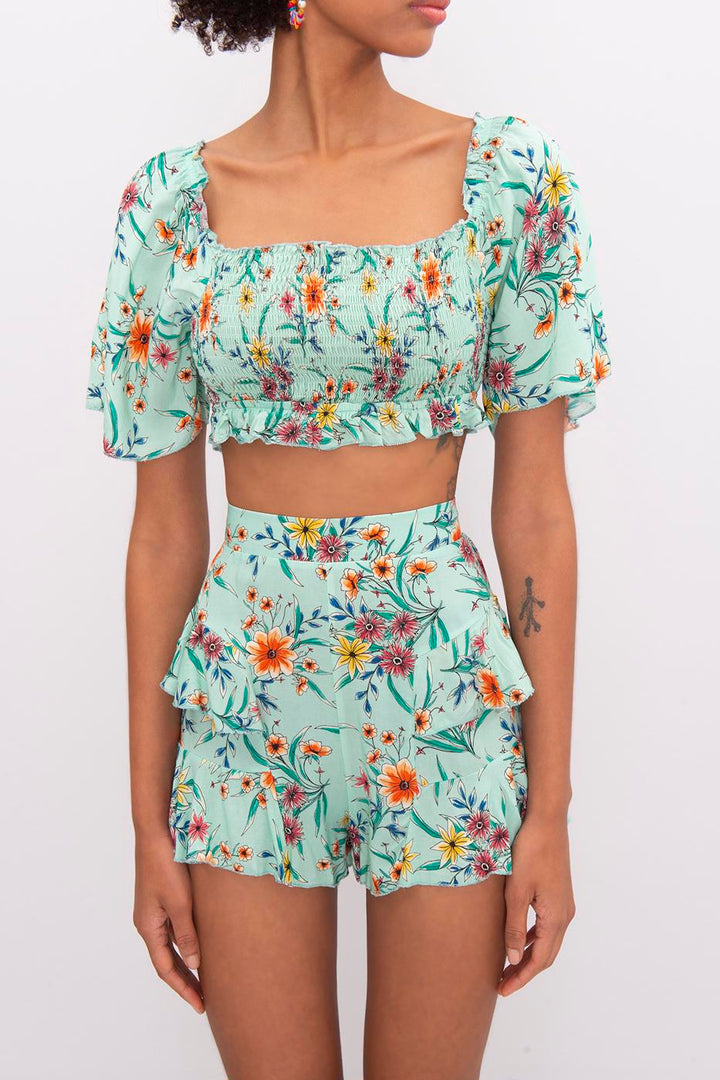 BSL Women Square Neck Ruffle Sleeve Crop Blouse - East Kelowna