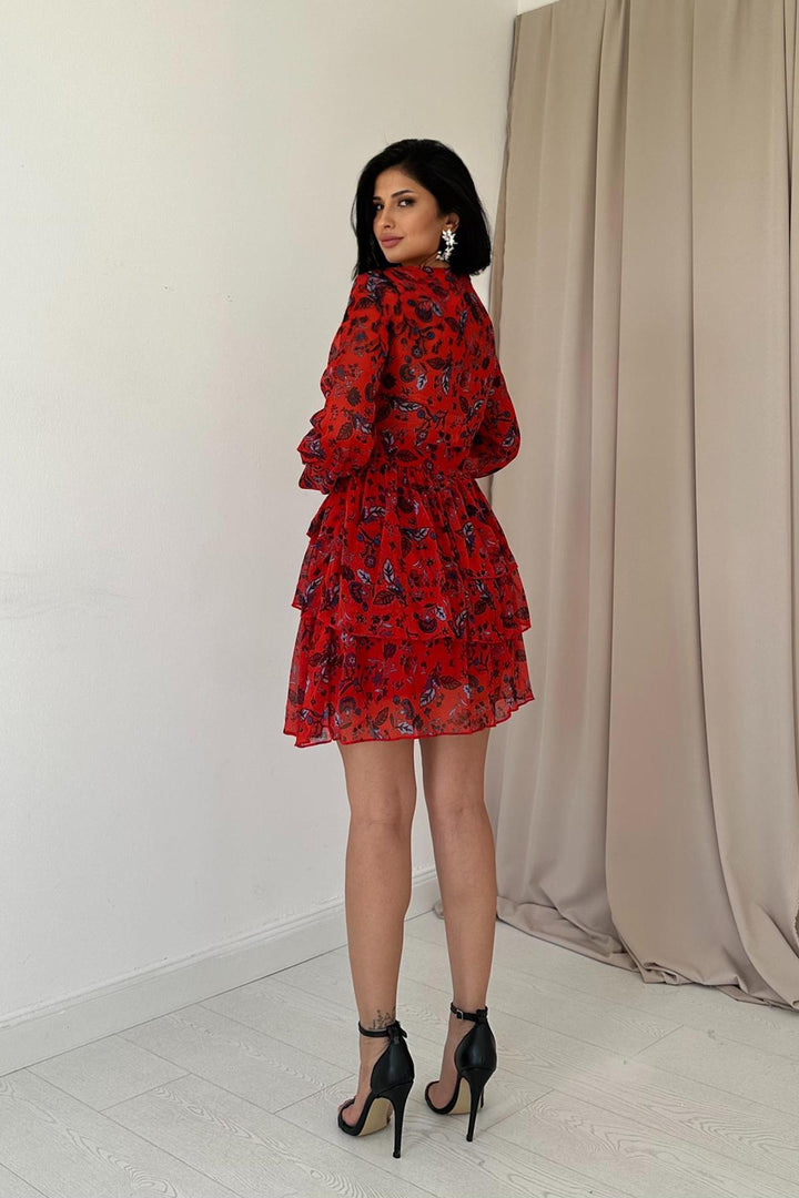 ELS Layered Chiffon Dress - Red - Sheboygan