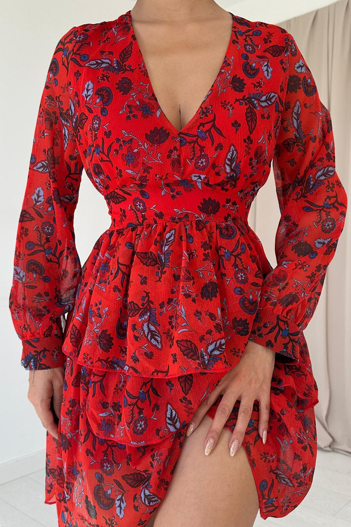 ELS Layered Chiffon Dress - Red - Sheboygan