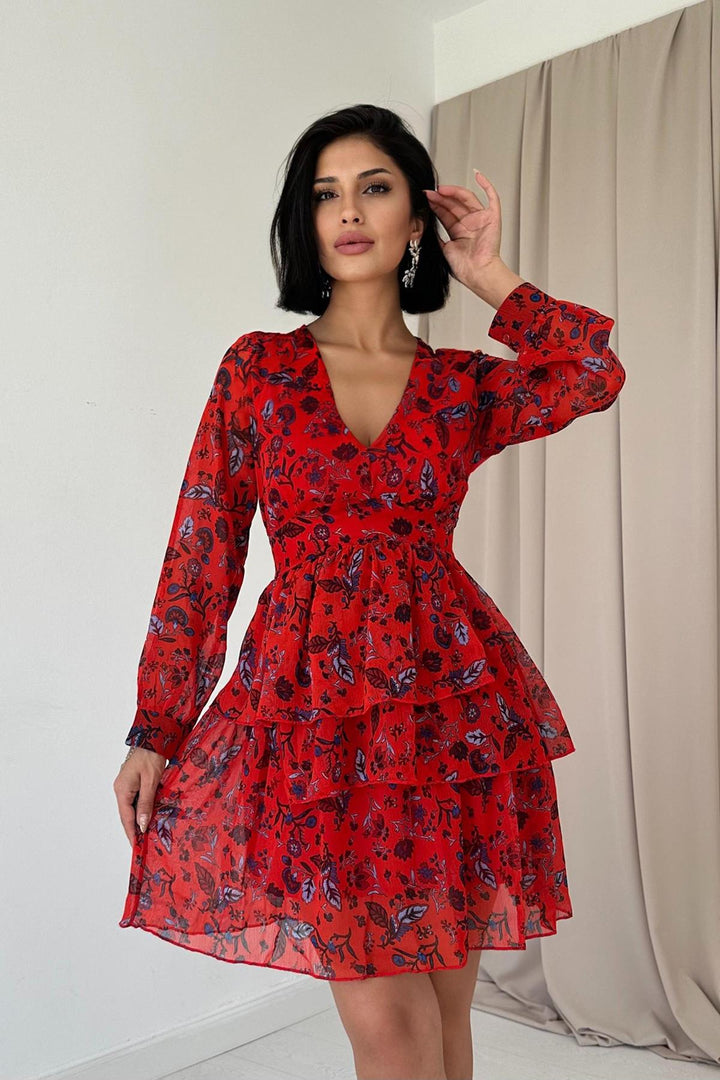 ELS Layered Chiffon Dress - Red - Sheboygan