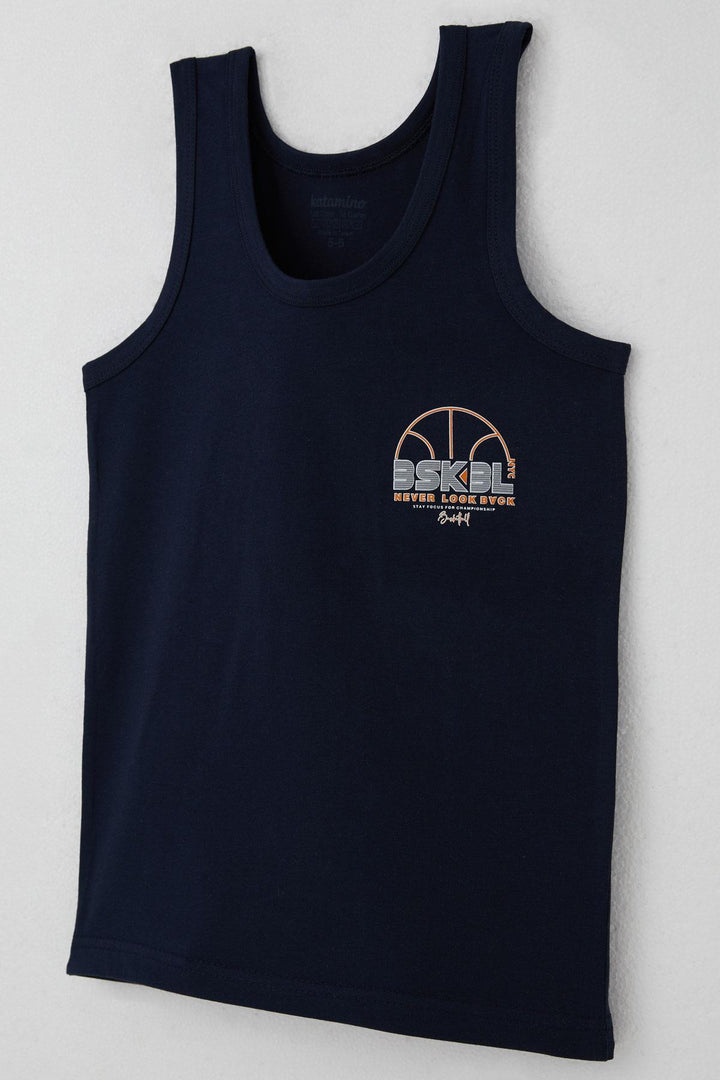 BRE Katamino Boy's Tank Top and Boxer Set Basketball Themed Printed 14 Years, Navy Blue - Bellevue