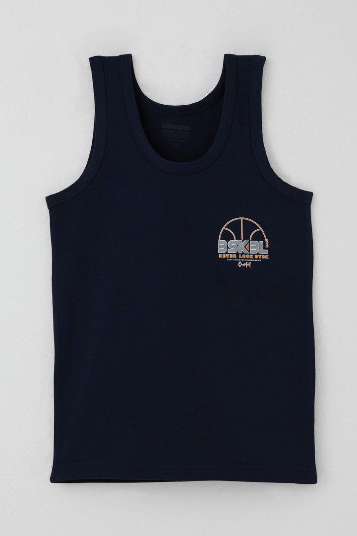 BRE Katamino Boy's Tank Top and Boxer Set Basketball Themed Printed 14 Years, Navy Blue - Bellevue