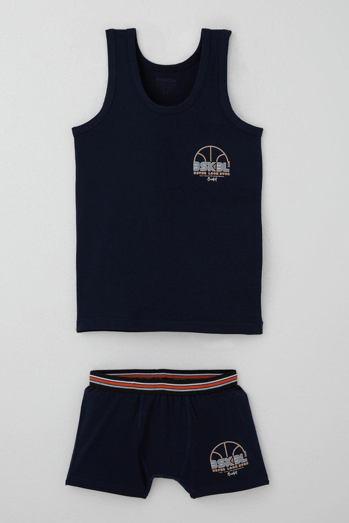 BRE Katamino Boy's Tank Top and Boxer Set Basketball Themed Printed 14 Years, Navy Blue - Bellevue