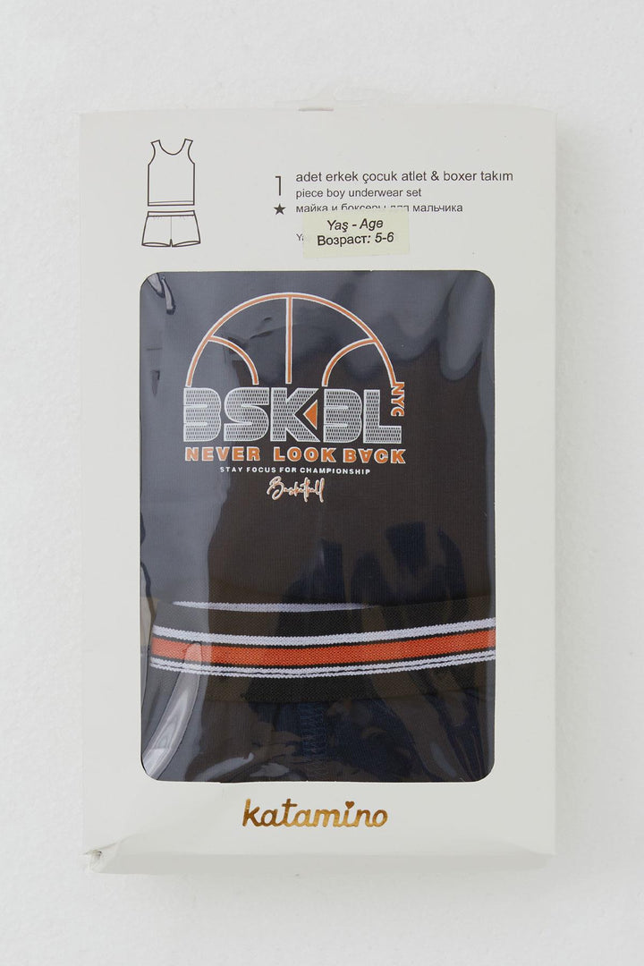BRE Katamino Boy's Tank Top and Boxer Set Basketball Themed Printed 14 Years, Navy Blue - Bellevue