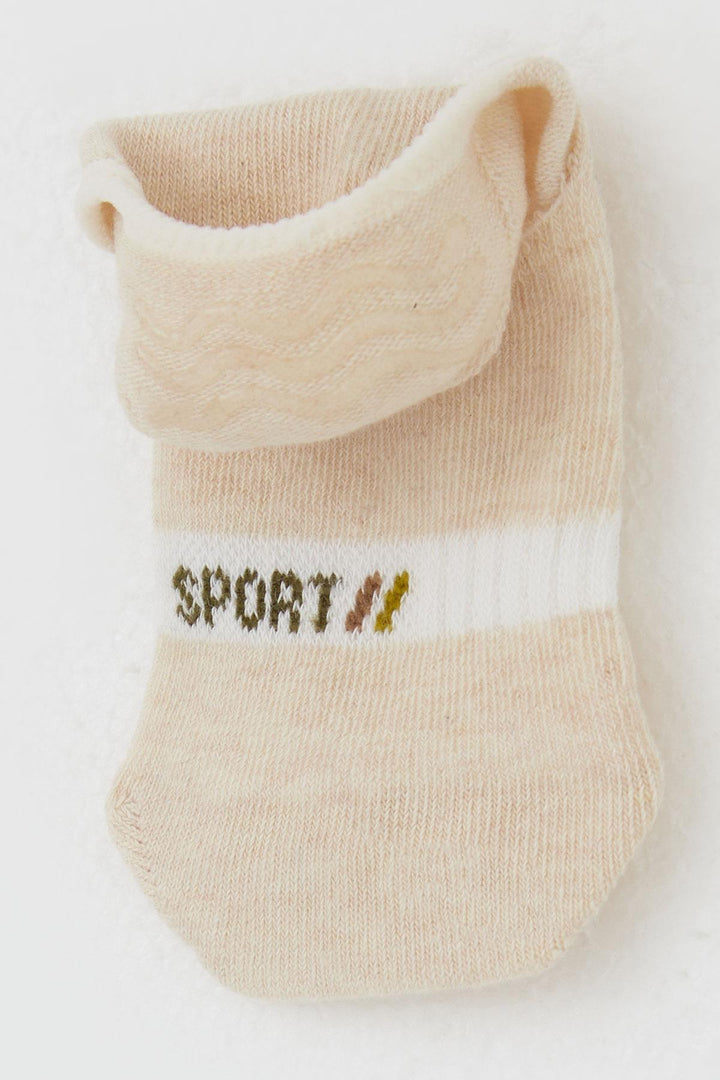 BRE Katamino Erkek Çocuk Babet Çorap Sport Yazı Baskılı 74 Yaş, Krem - Terneuzen