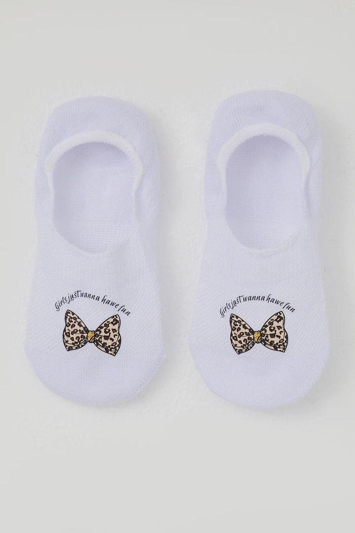 BRE Katamino Kız Çocuk Babet Çorap Fiyonk Baskılı 54 Yaş, Beyaz - DeLand