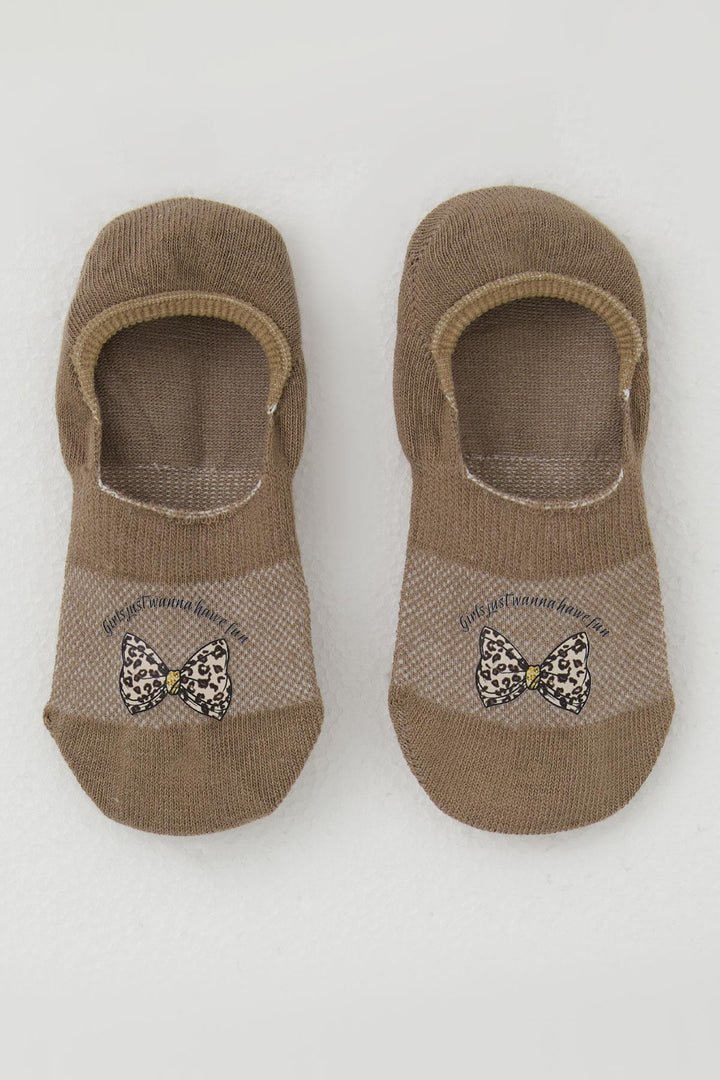 BRE Katamino Kız Çocuk Babet Çorap Fiyonk Baskılı 54 Yaş, Kahverengi - Oakton