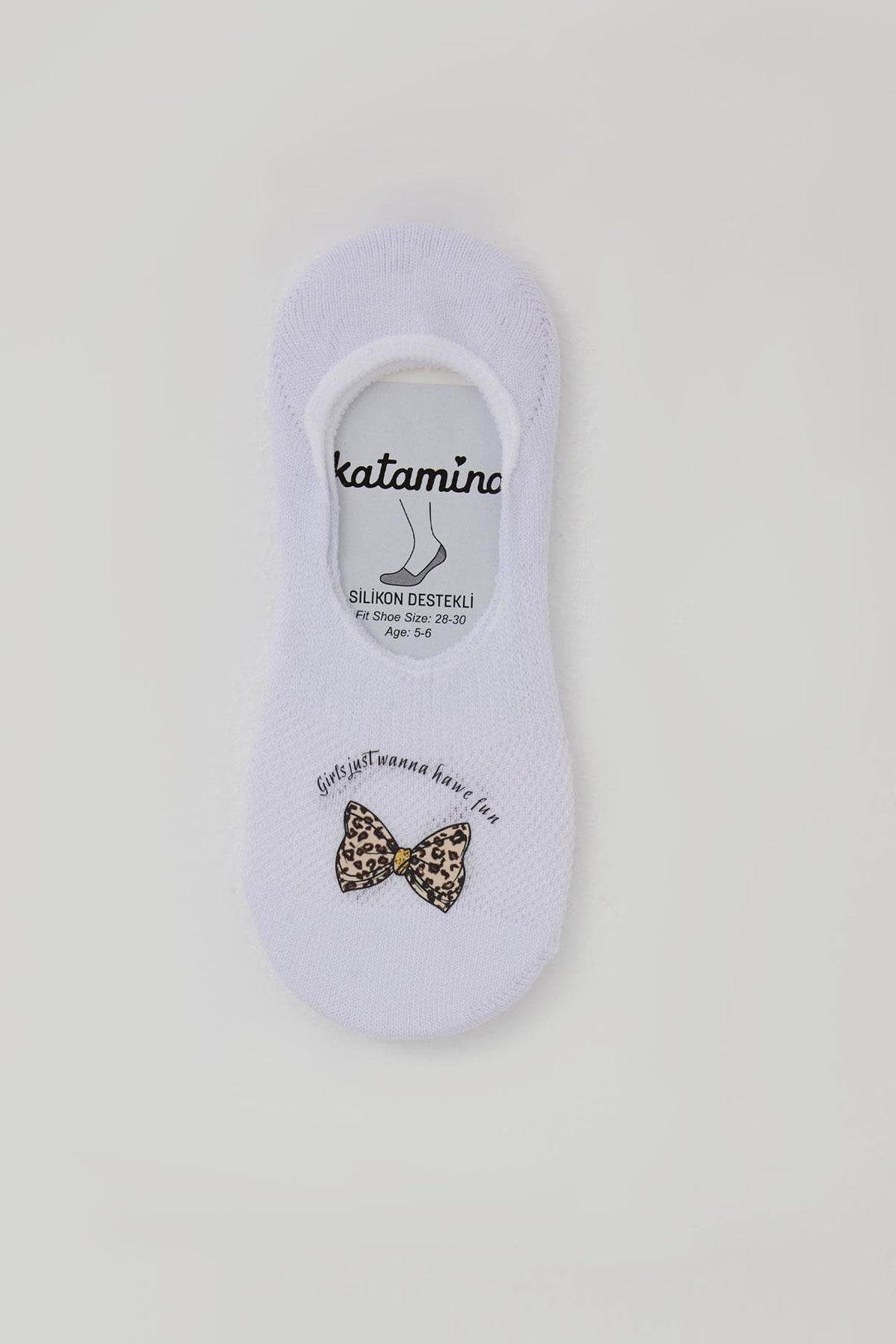 BRE Katamino Kız Çocuk Babet Çorap Fiyonk Baskılı 54 Yaş, Beyaz - DeLand