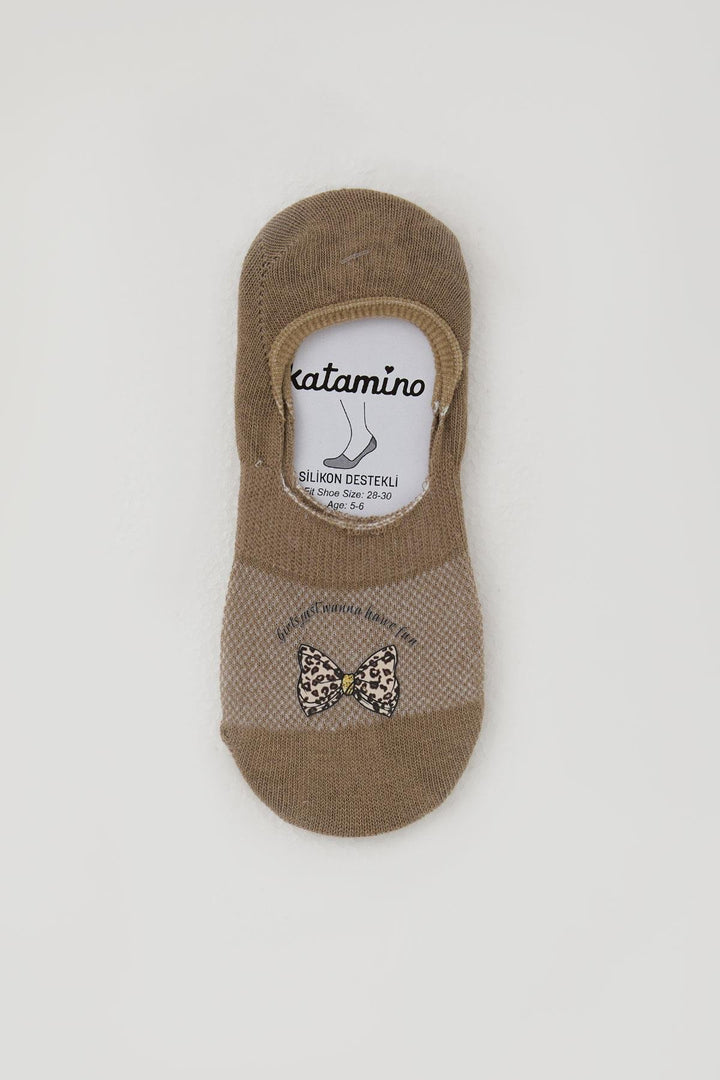 BRE Katamino Kız Çocuk Babet Çorap Fiyonk Baskılı 54 Yaş, Kahverengi - Oakton