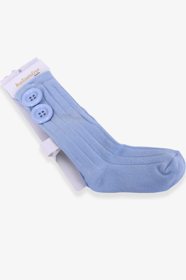 BRE Katamino Girl Child Ankle Golf Socks with Button Accessory, 1-2-7-8 Years, Light Blue - Carrollwood
