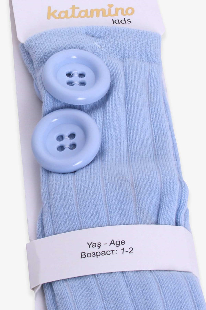 BRE Katamino Girl Child Ankle Golf Socks with Button Accessory, 1-2-7-8 Years, Light Blue - Carrollwood