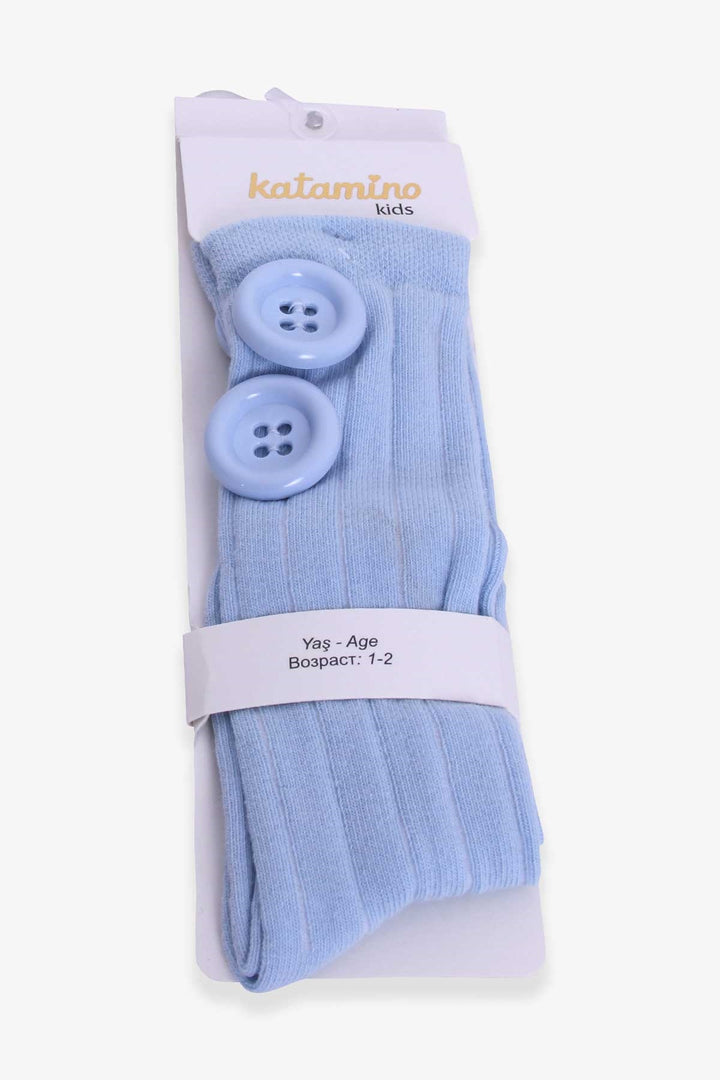 BRE Katamino Girl Child Ankle Golf Socks with Button Accessory, 1-2-7-8 Years, Light Blue - Carrollwood