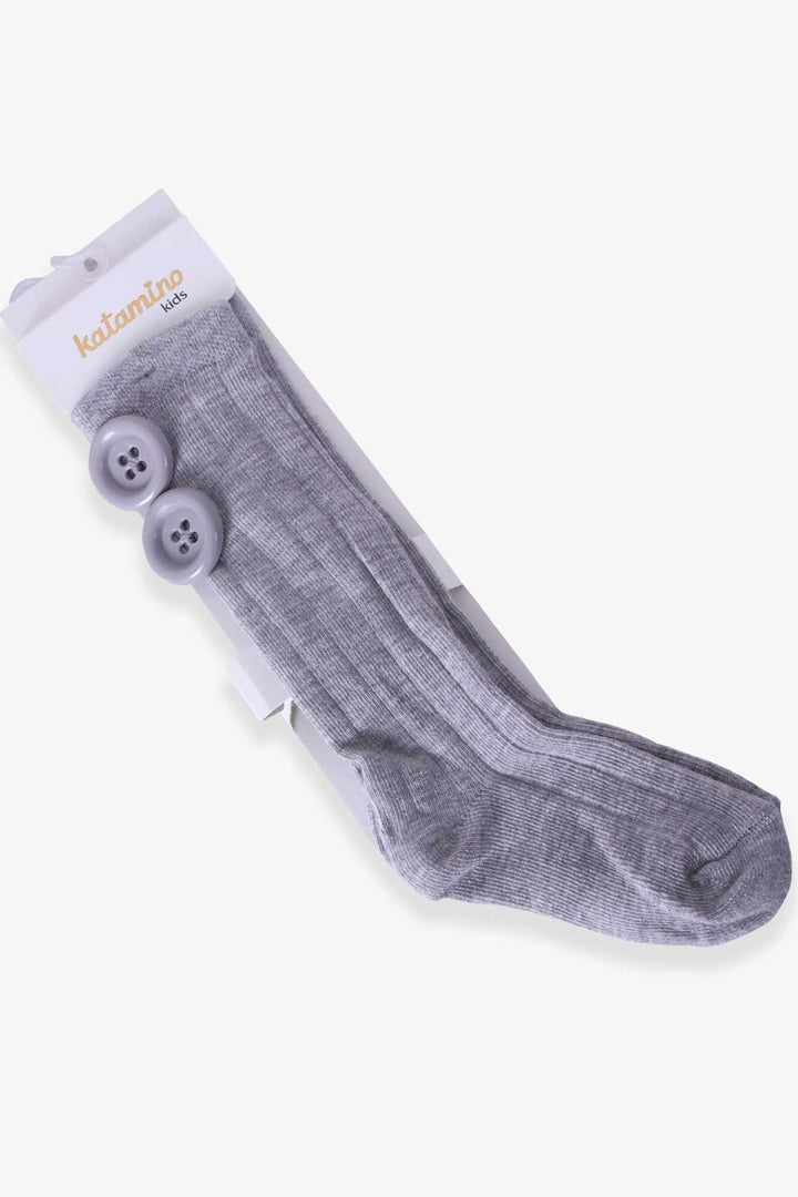 BRE Katamino Girl Child Ankle Golf Socks with Button Accessory, 1-2-7-8 Years, Gray - Burlington