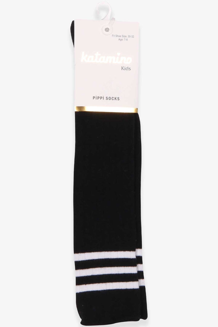 BRE Katamino Girl's Knee-High Socks Striped Sporty 7-834 Years, Black - Amsterdam