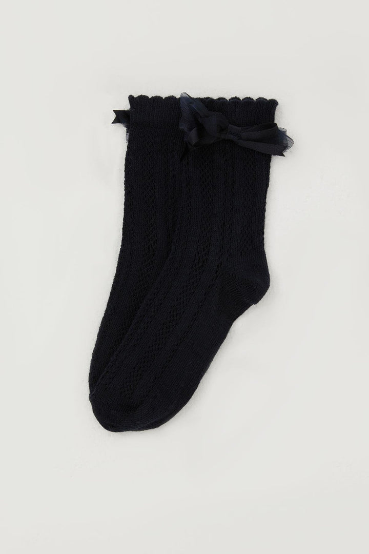 BRE Katamino Girl's Socks with Bow Accessories on the Ankle Part, 7-8 Years, Navy Blue - Tulsa