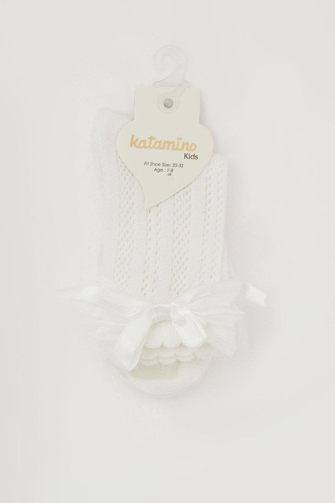 BRE Katamino Girl Child Mesh Socket Socks with Bow Accessory 7-8 Years, Ecru - Huixquilucan