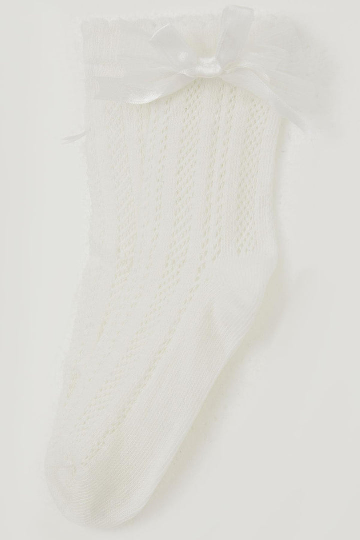 BRE Katamino Girl Child Mesh Socket Socks with Bow Accessory 7-8 Years, Ecru - Huixquilucan