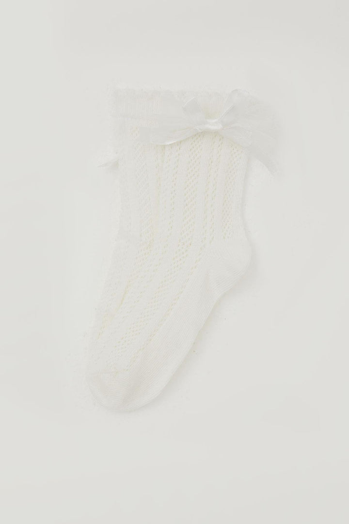 BRE Katamino Girl Child Mesh Socket Socks with Bow Accessory 7-8 Years, Ecru - Huixquilucan