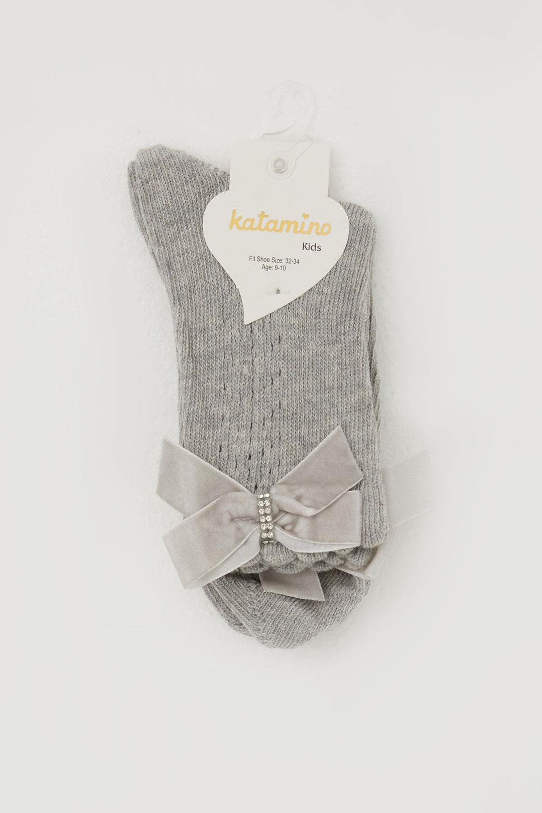 BRE Katamino Girl's Socks with Mesh Top, Bow Accessory and Stone Detail, 92 Years, Grey Melange - Schoten