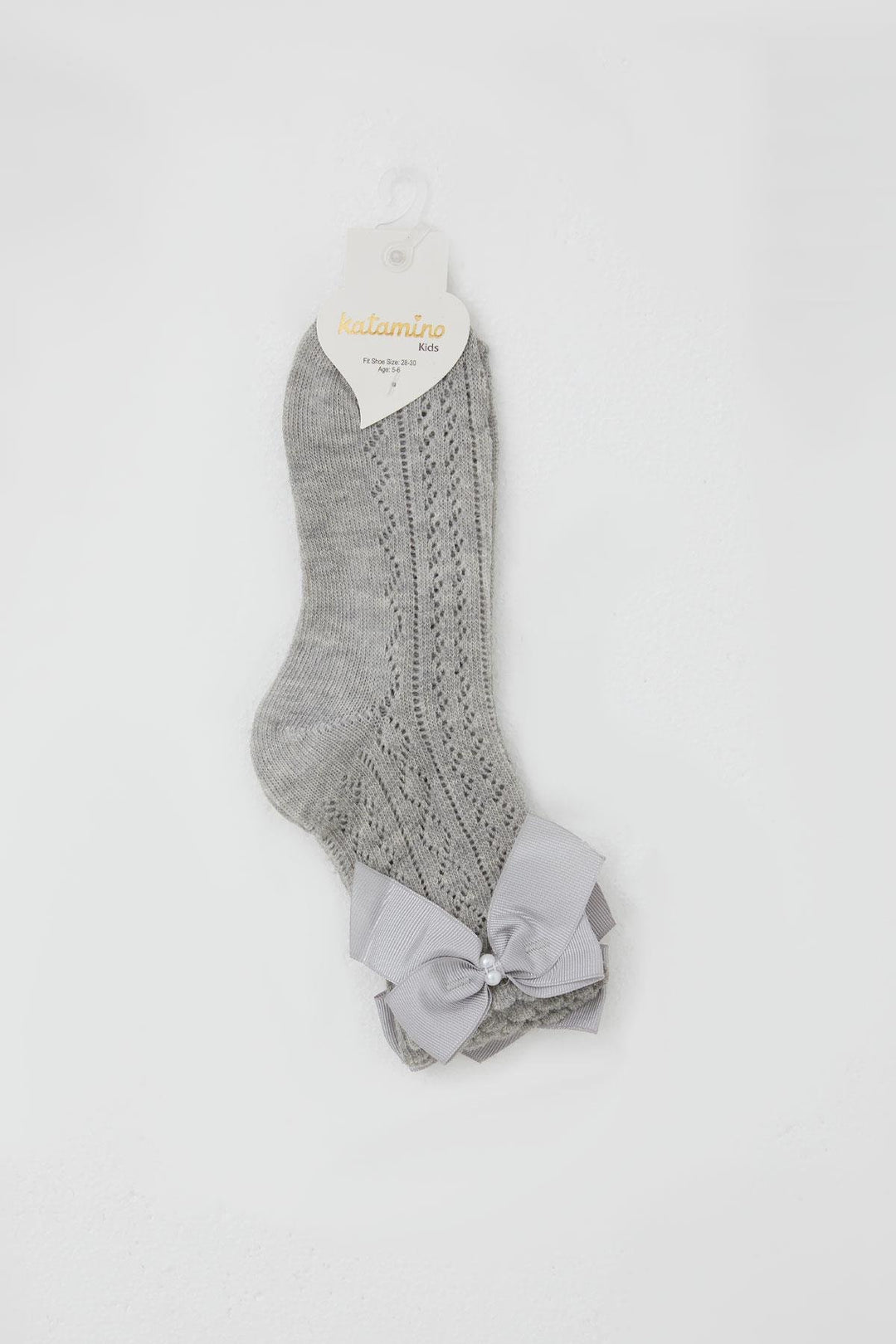 BRE Katamino Girl Child Mesh Socket Socks with Bow Accessory Pearl 5-8 Years, Gray Melange - Federal Way