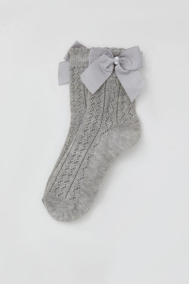 BRE Katamino Girl Child Mesh Socket Socks with Bow Accessory Pearl 5-8 Years, Gray Melange - Federal Way