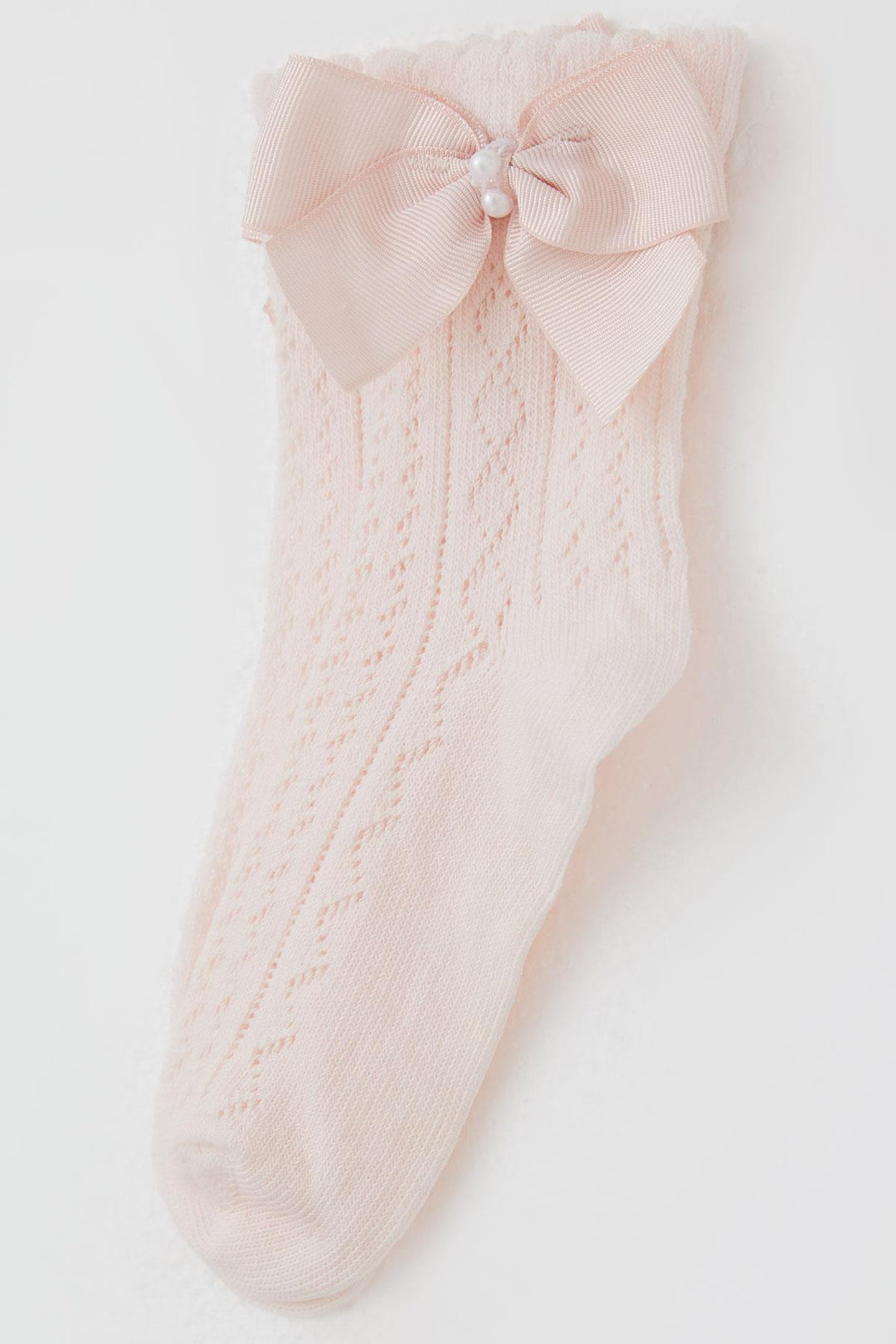 BRE Katamino Girl Child Mesh Socks with Bow Accessory and Pearls, 5-8 Years, Pink - Lexington